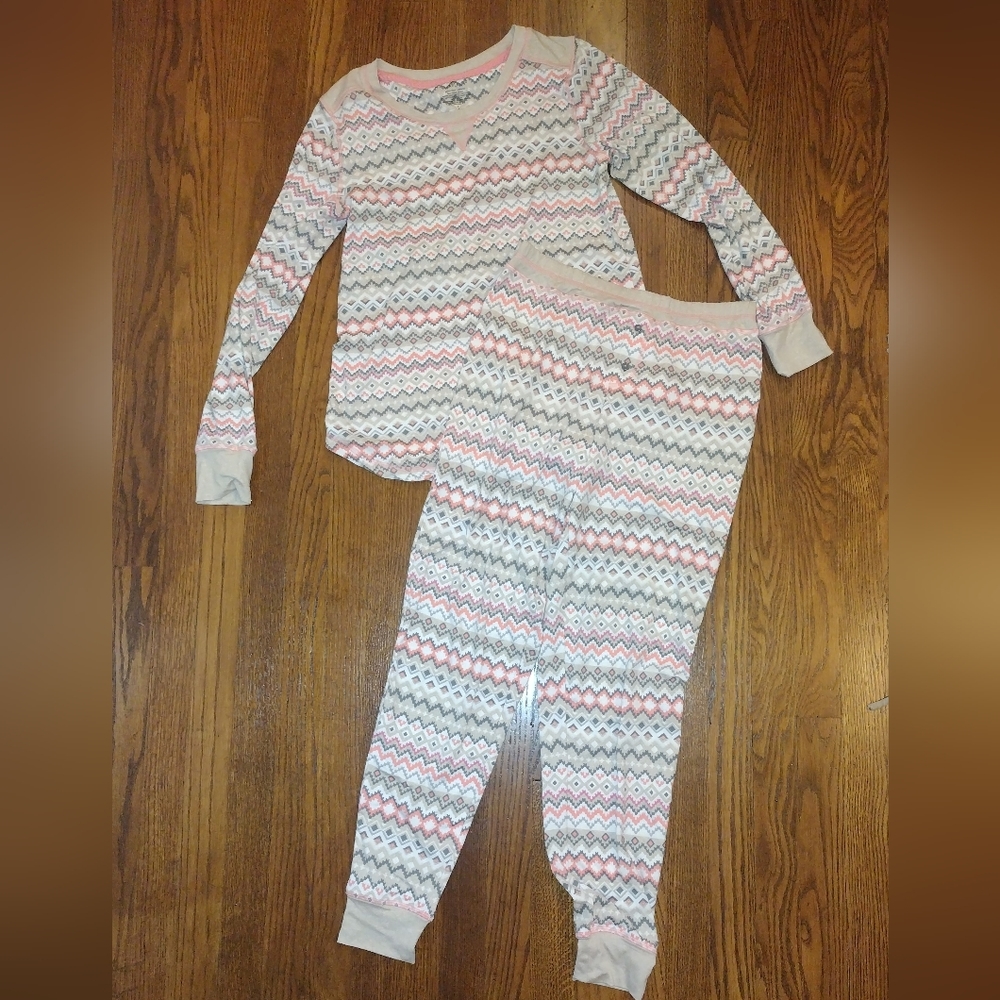 Cuddl Duds Hot Pink & Tan Pajama Set Women Small